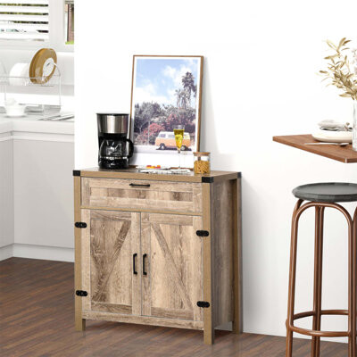 Gracie Oaks Farmhouse Sideboard Buffet Cabinet with Adjustable Shelf Wooden Accent for Kitchen and Dining Room Storage