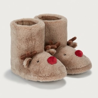 The White Company Children's Reindeer Slipper Boots, Brown, 3/4