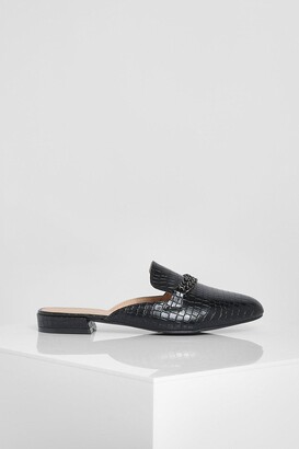 boohoo Wide Fit Double Chain Croc Mule Loafers