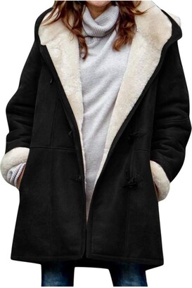 Alueeu Winter Coats Women Plus Size Thick Sherpa Fleece Lined Plush Hooded  Jackets Warm Button Down Oversized Puffer Jackets - ShopStyle