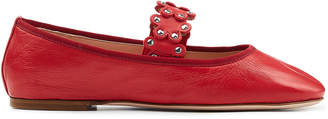 RED (V) Leather Ballerinas with Stud Embellishment