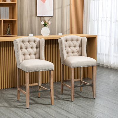 26.75" Counter Chairs, Beige, Luxurious Foam, Wood Support Beige Chairs Of 2, Thick Foam Padding - Stylish And