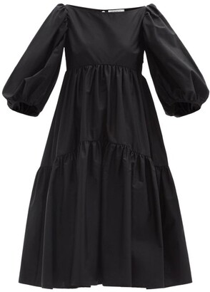 Cecilie Bahnsen Helena Balloon-sleeve Organic-cotton Midi Dress - Black