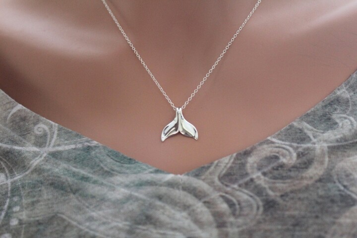 Etsy sterling Silver Whale Tail Necklace Ocean Animal Charm