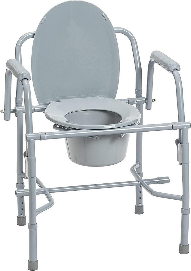 Drive Medical Steel Drop Arm Bedside Commode with Padded Arms and Back