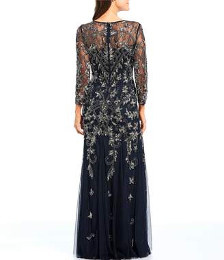 Adrianna Papell Beaded 3/4 Sleeve Gown