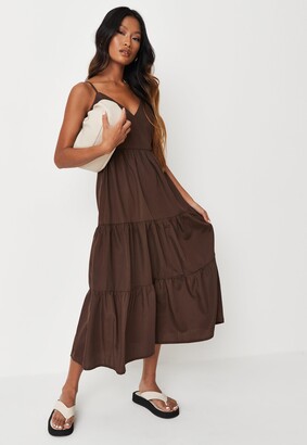 Missguided Chocolate Tiered Cami Midaxi Dress