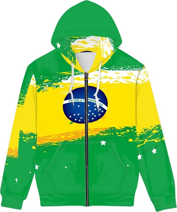Belidome Brazil Zip Up Hoodie Jacket for Men Athletic Casual