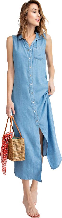 Anna-Kaci Classic Sleeveless Blue Jean Button Down Denim Pocket Collar ...