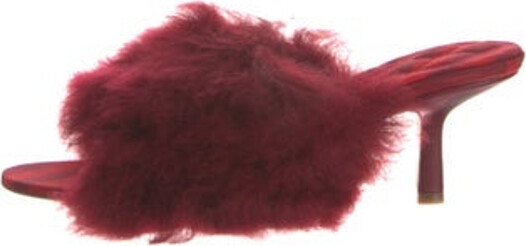 Burberry Canvas Slides Red Faux Fur Trim Includes Box & Dust Bag