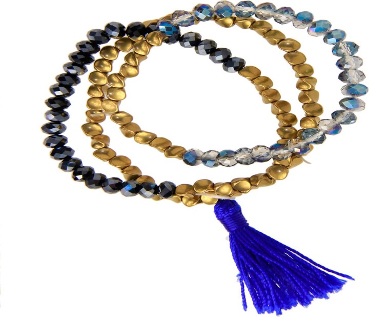 Saachi Crystal Beaded Tassel Blue Bracelet Set