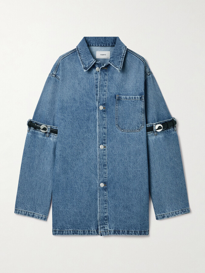 Coperni Oversized Leather-trimmed Paneled Denim Jacket - Blue