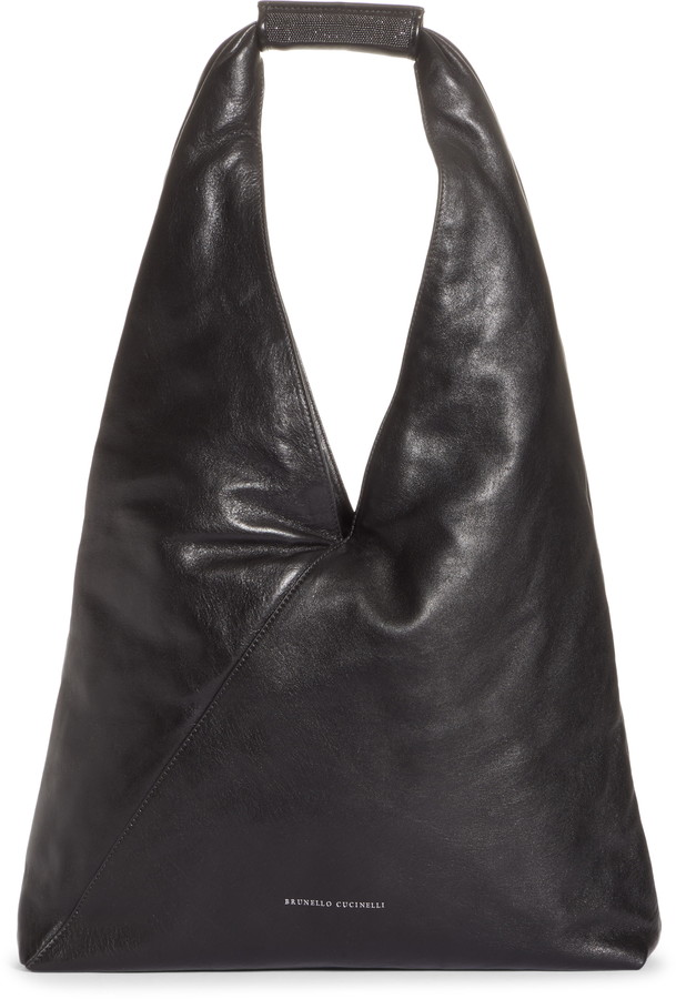 Brunello Cucinelli Monili Embellished Leather Hobo Bag - ShopStyle