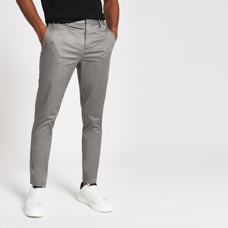 River Island Mens Dark Grey skinny fit chino trousers - ShopStyle