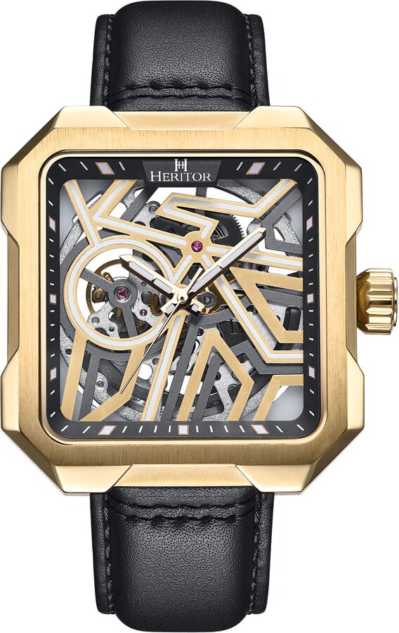 Heritor Automatic Campbell Leather-Band Skeleton Watch