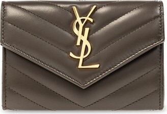 Saint Laurent, Bags, Monogram Quilted Leather Card Holder In Petrol Green  Silver