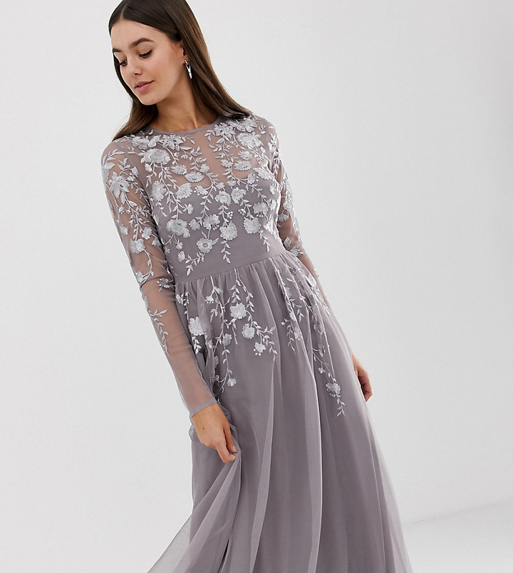 asos design maxi dress with cape sleeve in embroidered mesh