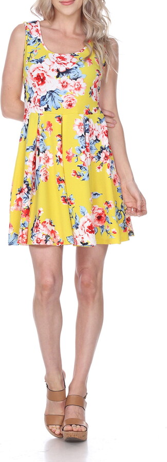 White Mark Fashion Women’s Flower Print Fit and Flare Dress