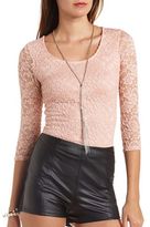 Thumbnail for your product : Charlotte Russe Three-Quarter Sleeve Lace Crop Top