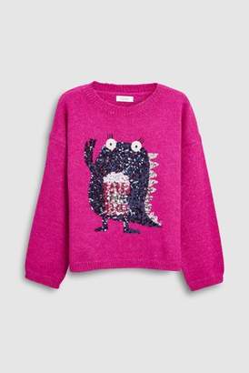 Next Girls Magenta Monster Sweater (3-16yrs)