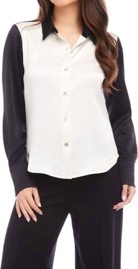 Karen Kane Colorblock Shirt In Cream/black