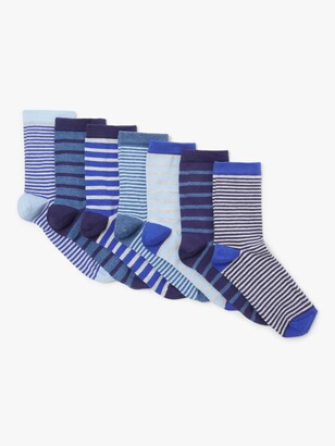 John Lewis & Partners Kids' Stripe Socks, Pack of 7, Blue