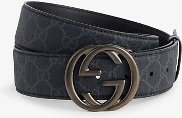 Mens Black/Black Supreme Logo-Buckle Canvas Belt 34