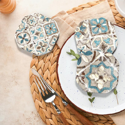 Dakota Fields Drinks Coasters For Coffee Table Decor, Rustic Retro Boho Farmhouse Coasters, Absorbent Cup Mats For Wooden Table, Mandala Style, Unique Vintage Tile