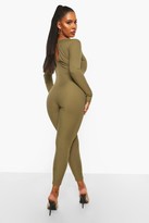 Thumbnail for your product : boohoo Rib Lace Up Plunge Jumpsuit