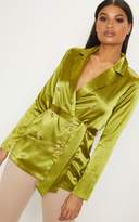 Thumbnail for your product : PrettyLittleThing Olive Satin Military Blazer