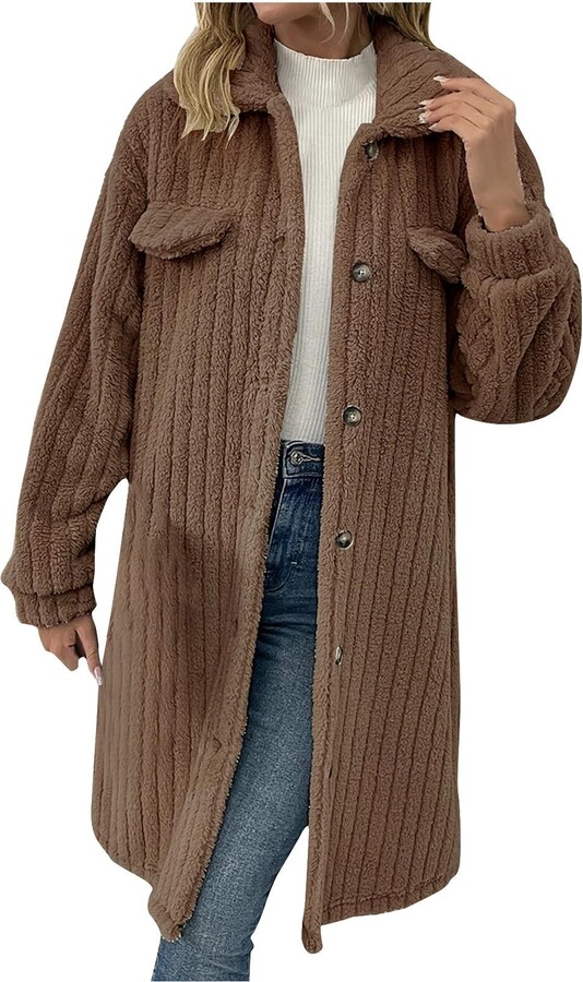 Fleece Jacket Sherpa Pea Coat HAOLEI Women's Fuzzy Fleece