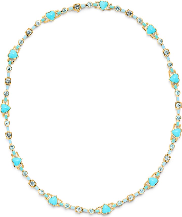 Emily P. Wheeler Yellow Gold Turquoise and Topaz Blue Heart Choker