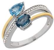 Lord & Taylor Blue Topaz, Diamond, Sterling Silver and 14K Yellow Gold Swirl Ring