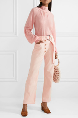 Ulla Johnson Clover Ruffled Pussy-bow Cashmere-blend Open-back Sweater - Baby pink