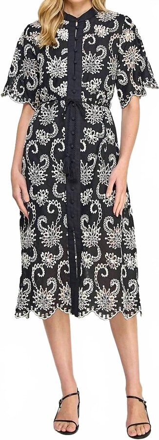 ELLISON Eyelet Elegance Midi Dress In Black