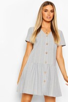 Thumbnail for your product : boohoo Linen Stripe Button Detail Smock Dress