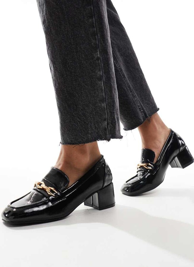 Glamorous heeled loafers in black patent ShopStyle Heels