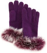 Thumbnail for your product : Sofia Cashmere Knit Fox-Fur-Cuff Gloves, Eggplant