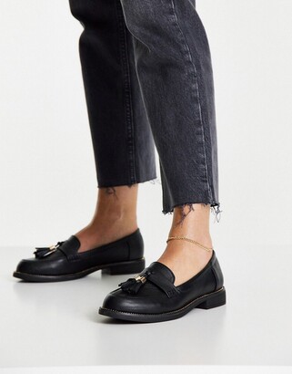 Schuh Lailah loafers with tassel in black leather look - ShopStyle Flats