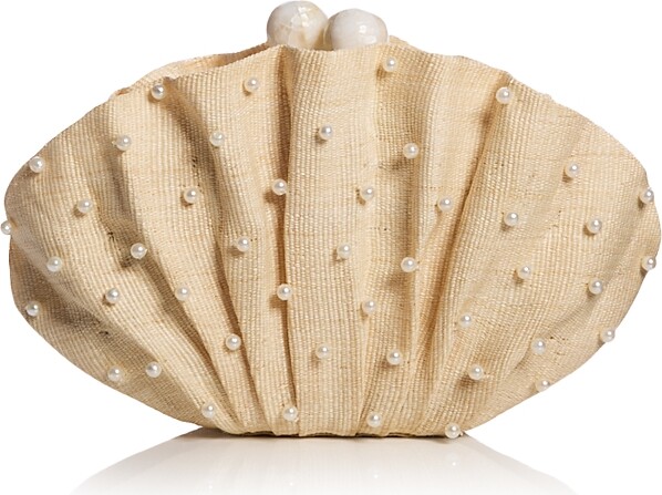 Poolside Folded Clutch With Faux Pearl Embroidery