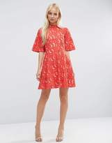 Thumbnail for your product : ASOS Kimono Sleeve Mini Skater Dress in Red Lace