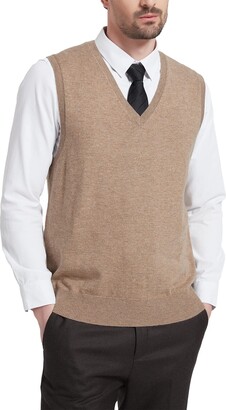 Kallspin Men's Big & Tall Wool Blend Knitted Gilets Sweater Relax Fit V Neck Vest Sleeveless Jumper (Black