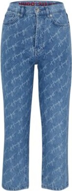 HUGO BOSS Regular-fit jeans in rigid denim with handwritten logos
