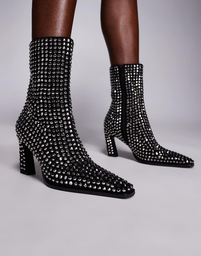 ASOS DESIGN Estella embellished chisel toe ankle boots in black