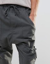 Thumbnail for your product : ASOS Drop Crotch Linen Joggers With Cargo Pockets In Gray