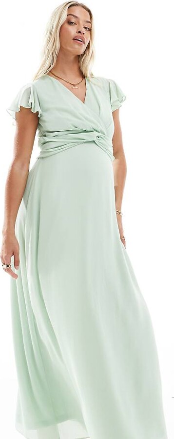 TFNC Maternity Bridesmaid wrap front maxi dress in fresh mint