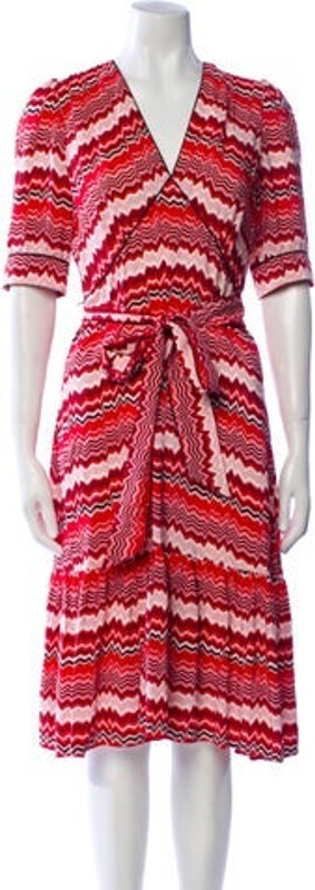 Cefinn A-Line Dress Red Printed Pleated Accents Three-Quarter Sleeve with V-Neck Concealed Zip Closure at Back