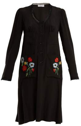 Sonia Rykiel Floral Embroidered Lace Trimmed Silk Dress - Womens - Black Multi