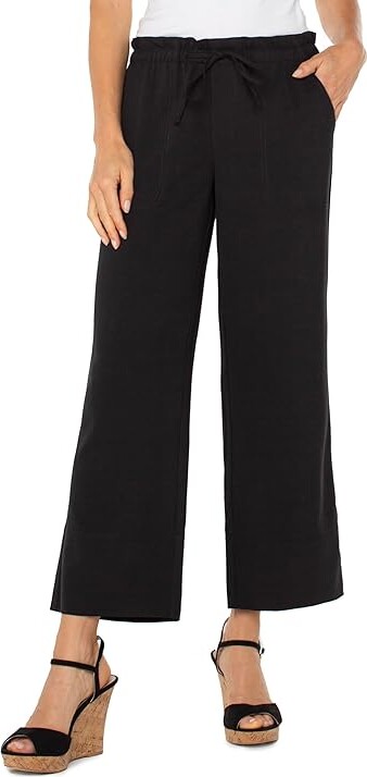 Liverpool Los Angeles Pull On Tie Waist Wide Leg Ankle Pant 26 Women's Clothing Black : XL 26 Denim/Polyester/Rayon
