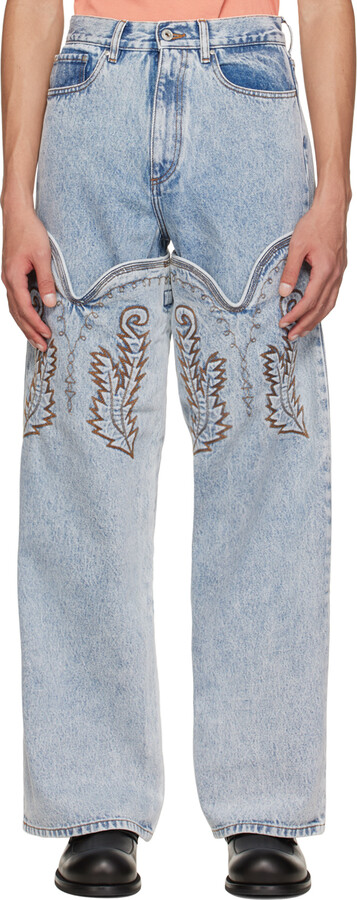 Y/Project SSENSE Exclusive Blue Cowboy Cuff Wide Jeans - ShopStyle